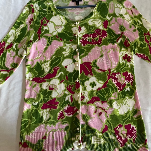 Talbots Super Soft Floral Print Summer Button Up Lightweight Cardigan petite sm - Picture 5 of 12